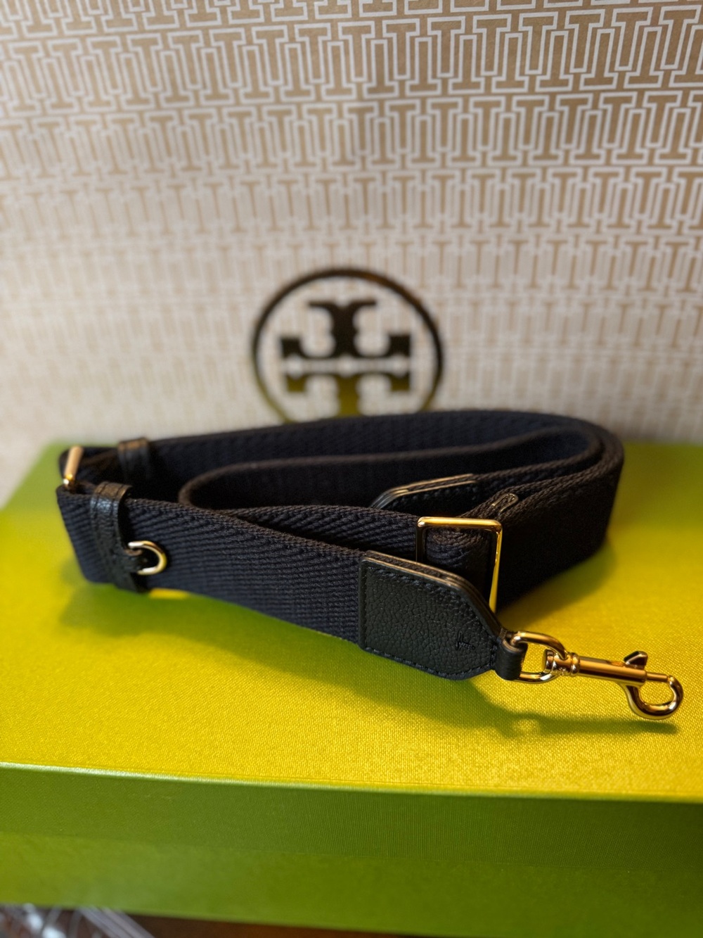 Tory Burch BLACK Adjustable Crossbody Strap with Gold Hardware. NIP